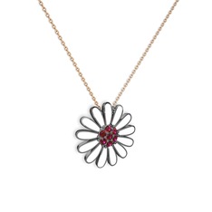 Papatya Kolye - Rodolit garnet 925 ayar siyah rodyum kaplama gümüş kolye (Beyaz mineli, 40 cm gümüş rolo zincir) #12rxhsl