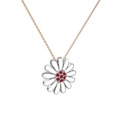 Kök yakut 14 ayar beyaz altın kolye (Beyaz mineli, 40 cm rose altın rolo zincir)