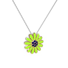Papatya Kolye - Lab safir 925 ayar rose altın kaplama gümüş kolye (Neon yeşil mineli, 40 cm gümüş rolo zincir) #12xohlp