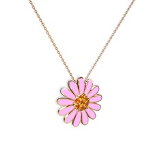 Sitrin 8 ayar rose altın kolye (Pembe mineli, 40 cm gümüş rolo zincir)