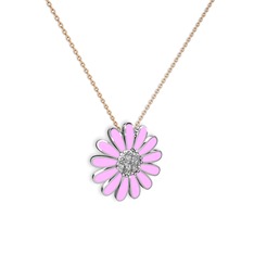 Papatya Kolye - Swarovski 8 ayar beyaz altın kolye (Pembe mineli, 40 cm rose altın rolo zincir) #13eo4jx