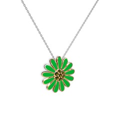 Peridot 8 ayar rose altın kolye (Yeşil mineli, 40 cm beyaz altın rolo zincir)