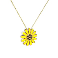 Papatya Kolye - Dumanlı kuvars 925 ayar rose altın kaplama gümüş kolye (Sarı mineli, 40 cm altın rolo zincir) #13r96p9
