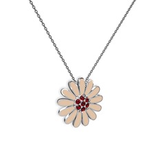 Papatya Kolye - Garnet 8 ayar beyaz altın kolye (Ekru mineli, 40 cm gümüş rolo zincir) #13rcd7c