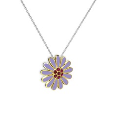 Papatya Kolye - Rodolit garnet 14 ayar altın kolye (Menekşe mineli, 40 cm gümüş rolo zincir) #13rn9zg