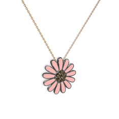 Papatya Kolye - Dumanlı kuvars 925 ayar siyah rodyum kaplama gümüş kolye (Pastel pembe mineli, 40 cm rose altın rolo zincir) #13xg84m