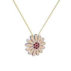 Papatya Kolye - Kök yakut 18 ayar beyaz altın kolye (Ekru mineli, 40 cm gümüş rolo zincir) #142jc0w