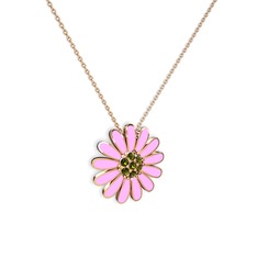 Peridot 925 ayar rose altın kaplama gümüş kolye (Pembe mineli, 40 cm rose altın rolo zincir)