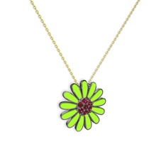 Papatya Kolye - Rodolit garnet 925 ayar siyah rodyum kaplama gümüş kolye (Neon yeşil mineli, 40 cm altın rolo zincir) #14bg2ah