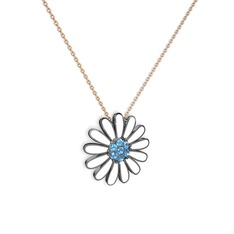 Papatya Kolye - Akuamarin 925 ayar siyah rodyum kaplama gümüş kolye (Beyaz mineli, 40 cm gümüş rolo zincir) #14fb9p2