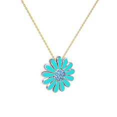 Papatya Kolye - Akuamarin 8 ayar beyaz altın kolye (Turkuaz mineli, 40 cm altın rolo zincir) #14hb8do