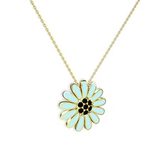 Papatya Kolye - Siyah zirkon 8 ayar altın kolye (Pastel mavi mineli, 40 cm altın rolo zincir) #14jtuqp