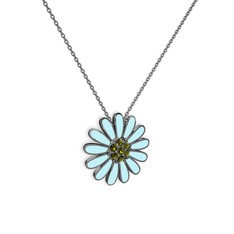 Papatya Kolye - Peridot 925 ayar siyah rodyum kaplama gümüş kolye (Pastel mavi mineli, 40 cm gümüş rolo zincir) #14kkzck