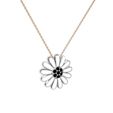 Siyah zirkon 14 ayar beyaz altın kolye (Beyaz mineli, 40 cm rose altın rolo zincir)