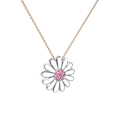 Papatya Kolye - Pembe kuvars 8 ayar beyaz altın kolye (Beyaz mineli, 40 cm rose altın rolo zincir) #14t6dmg