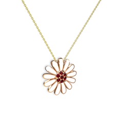 Papatya Kolye - Garnet 925 ayar rose altın kaplama gümüş kolye (Beyaz mineli, 40 cm altın rolo zincir) #14wuagl