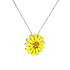 Papatya Kolye - Sitrin 18 ayar altın kolye (Sarı mineli, 40 cm gümüş rolo zincir) #14xwh2i
