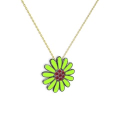 Papatya Kolye - Kök yakut 925 ayar siyah rodyum kaplama gümüş kolye (Neon yeşil mineli, 40 cm altın rolo zincir) #151x1rh