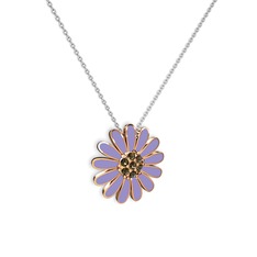 Papatya Kolye - Dumanlı kuvars 8 ayar rose altın kolye (Menekşe mineli, 40 cm beyaz altın rolo zincir) #152yez