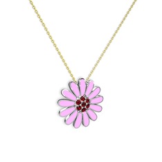 Papatya Kolye - Garnet 925 ayar gümüş kolye (Pembe mineli, 40 cm gümüş rolo zincir) #155m084