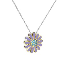 Papatya Kolye - Akuamarin 14 ayar altın kolye (Menekşe mineli, 40 cm gümüş rolo zincir) #15dmuvj