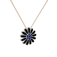 Papatya Kolye - Lab safir 8 ayar beyaz altın kolye (Siyah mineli, 40 cm rose altın rolo zincir) #15ixgnj