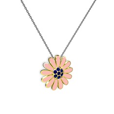 Lab safir 18 ayar altın kolye (Pastel pembe mineli, 40 cm gümüş rolo zincir)