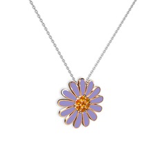Papatya Kolye - Sitrin 925 ayar rose altın kaplama gümüş kolye (Menekşe mineli, 40 cm gümüş rolo zincir) #15yiori