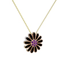 Ametist 925 ayar rose altın kaplama gümüş kolye (Siyah mineli, 40 cm altın rolo zincir)