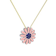 Papatya Kolye - Lab safir 8 ayar beyaz altın kolye (Pastel pembe mineli, 40 cm altın rolo zincir) #160wirr