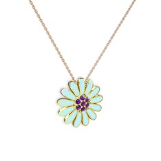 Papatya Kolye - Ametist 8 ayar altın kolye (Pastel mavi mineli, 40 cm rose altın rolo zincir) #16e6vji