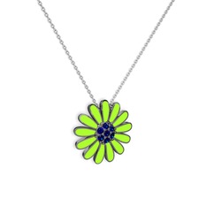 Lab safir 925 ayar siyah rodyum kaplama gümüş kolye (Neon yeşil mineli, 40 cm beyaz altın rolo zincir)