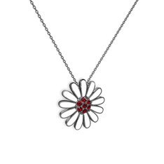Papatya Kolye - Garnet 925 ayar siyah rodyum kaplama gümüş kolye (Beyaz mineli, 40 cm gümüş rolo zincir) #16juc5b