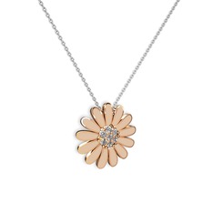 Papatya Kolye - Pırlanta 8 ayar rose altın kolye (0.252 karat, ekru mineli, 40 cm beyaz altın rolo zincir) #16rgz4u