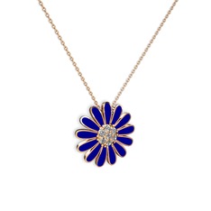 Papatya Kolye - Beyaz zirkon 18 ayar rose altın kolye (Lacivert mineli, 40 cm rose altın rolo zincir) #16th4n