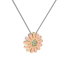 Papatya Kolye - Beyaz zirkon 925 ayar altın kaplama gümüş kolye (Pastel pembe mineli, 40 cm gümüş rolo zincir) #16xqmli