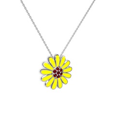 Papatya Kolye - Garnet 925 ayar gümüş kolye (Sarı mineli, 40 cm gümüş rolo zincir) #170o85