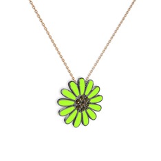 Dumanlı kuvars 925 ayar siyah rodyum kaplama gümüş kolye (Neon yeşil mineli, 40 cm rose altın rolo zincir)