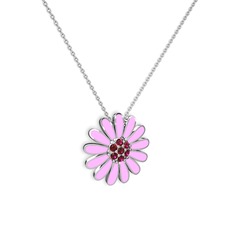 Papatya Kolye - Rodolit garnet 18 ayar beyaz altın kolye (Pembe mineli, 40 cm beyaz altın rolo zincir) #174h2mn