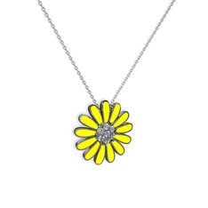 Papatya Kolye - Swarovski 925 ayar siyah rodyum kaplama gümüş kolye (Sarı mineli, 40 cm beyaz altın rolo zincir) #1886kvh
