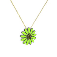 Peridot 925 ayar siyah rodyum kaplama gümüş kolye (Neon yeşil mineli, 40 cm altın rolo zincir)