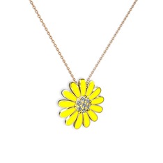 Papatya Kolye - Pırlanta 925 ayar altın kaplama gümüş kolye (0.252 karat, sarı mineli, 40 cm rose altın rolo zincir) #18m2dlu