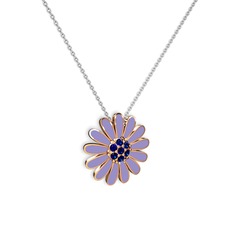 Papatya Kolye - Lab safir 18 ayar rose altın kolye (Menekşe mineli, 40 cm beyaz altın rolo zincir) #18p9ste