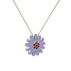 Papatya Kolye - Rodolit garnet 14 ayar beyaz altın kolye (Menekşe mineli, 40 cm rose altın rolo zincir) #18ttxkz