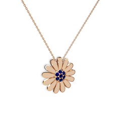 Lab safir 925 ayar rose altın kaplama gümüş kolye (Ekru mineli, 40 cm gümüş rolo zincir)