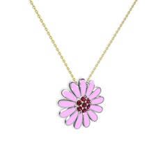 Papatya Kolye - Rodolit garnet 8 ayar beyaz altın kolye (Pembe mineli, 40 cm gümüş rolo zincir) #18zfk82