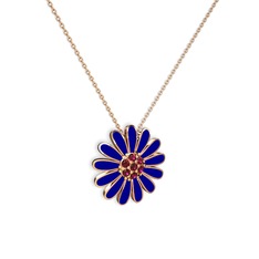 Rodolit garnet 14 ayar rose altın kolye (Lacivert mineli, 40 cm rose altın rolo zincir)