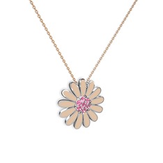 Papatya Kolye - Pembe kuvars 18 ayar beyaz altın kolye (Ekru mineli, 40 cm rose altın rolo zincir) #195eu6k