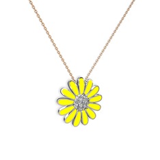 Papatya Kolye - Pırlanta 18 ayar beyaz altın kolye (0.252 karat, sarı mineli, 40 cm rose altın rolo zincir) #196igw9