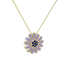 Lab safir 925 ayar altın kaplama gümüş kolye (Menekşe mineli, 40 cm gümüş rolo zincir)